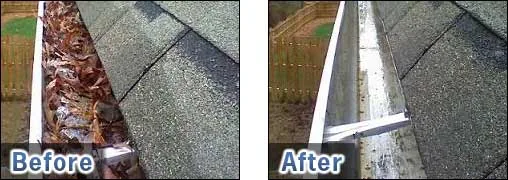Before and after gutter cleaning