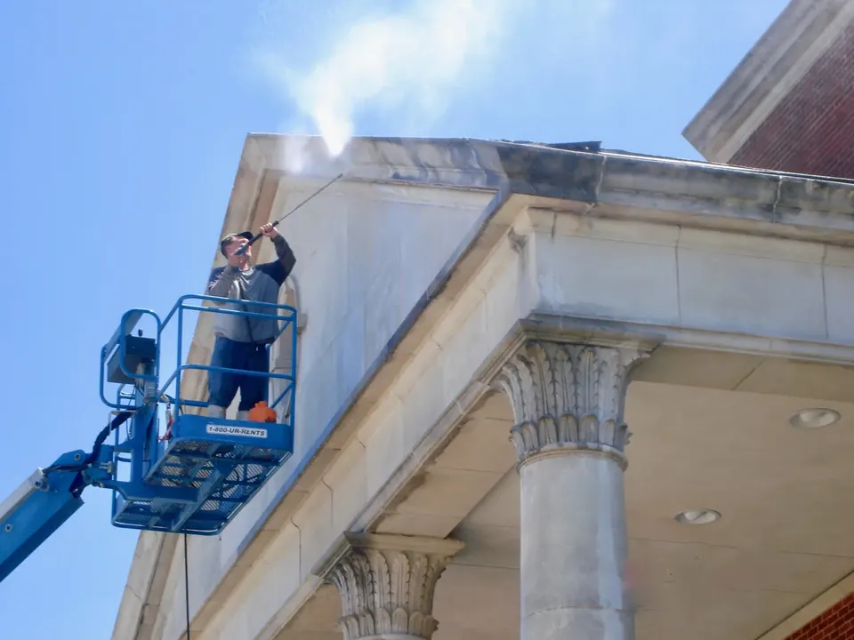 Commercial exterior restored by pressure washing in Fort Mill
