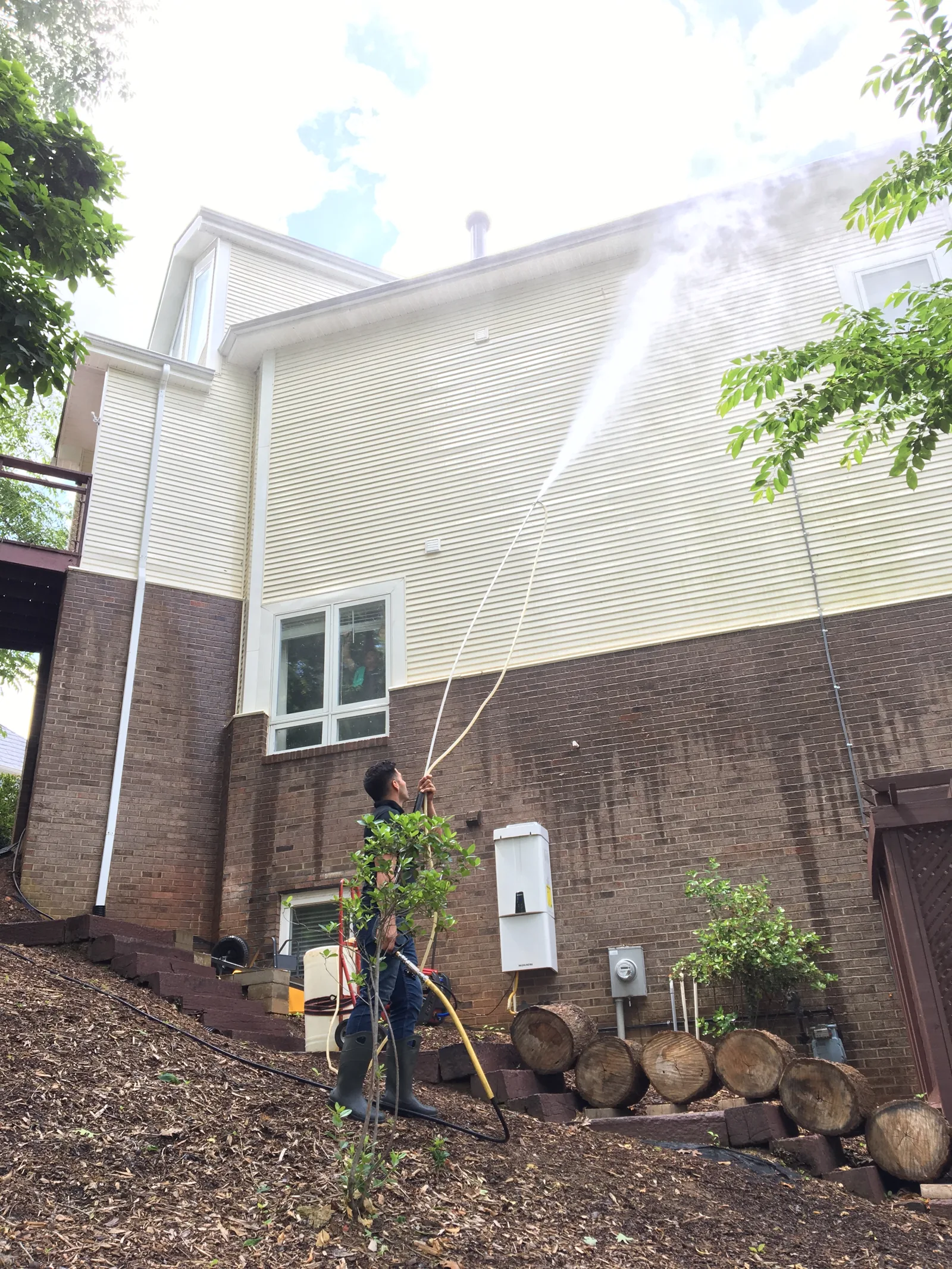 House washing on vinyl and brick siding in Charlotte