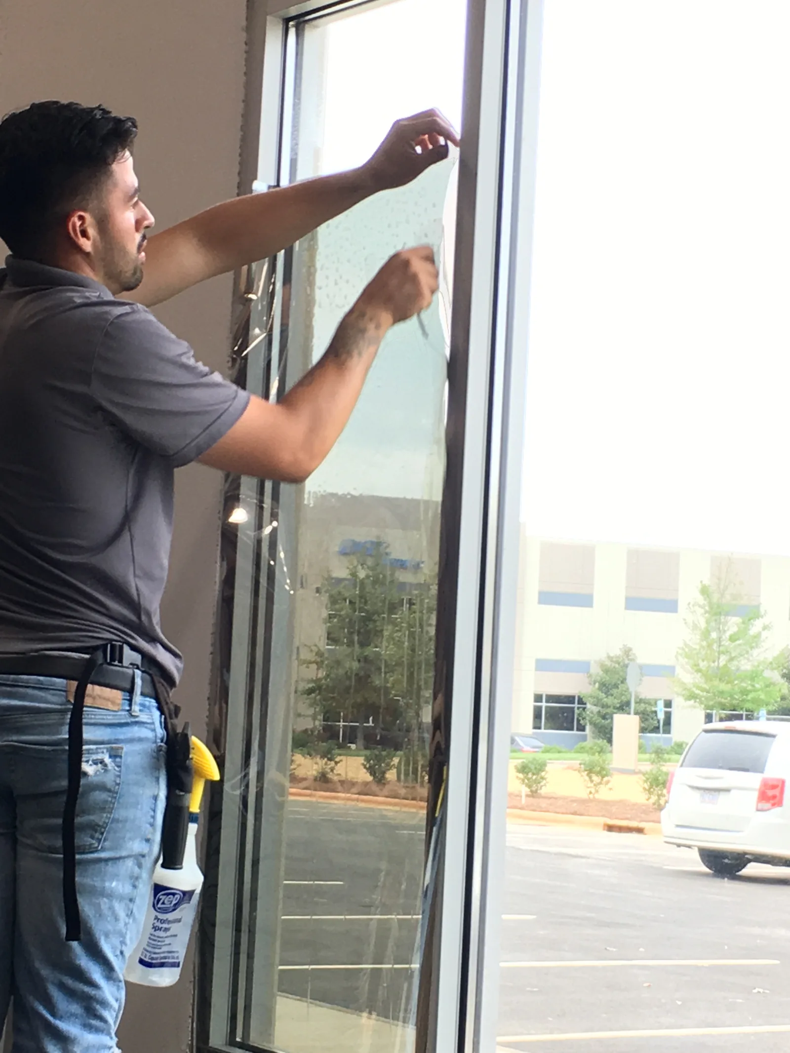 Commercial window film install reveal in Charlotte
